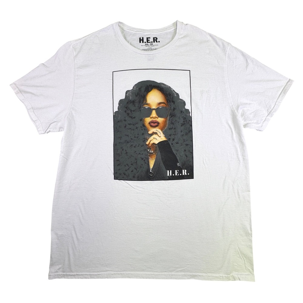 H.E.R. R&B Artist Graphic Portrait White T-Shirt‎ Mens 2XL Official Merch
